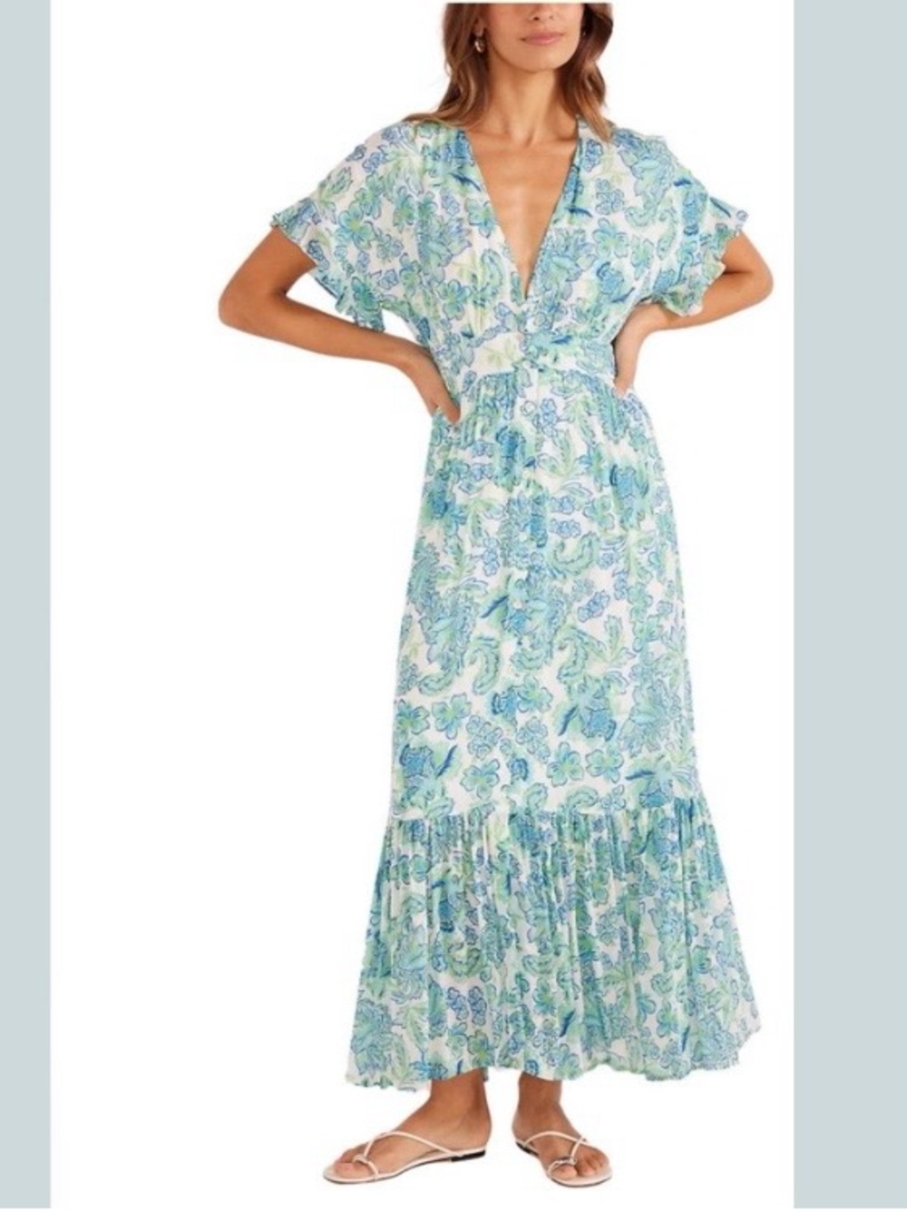 MINKPINK Women’s Floral Flutter Sleeve Maxi Dress